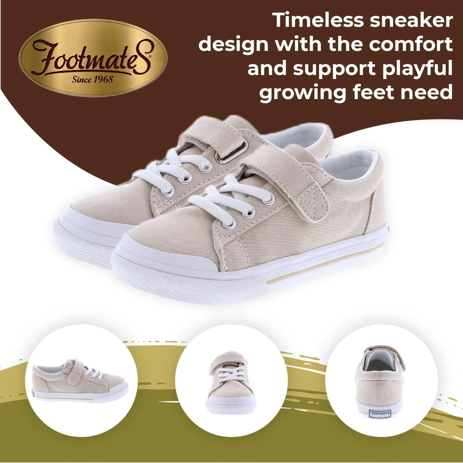 FOOTMATES Jordan Strap Canvas Flats Boys and Girls Shoes - Tennis Sneakers w/Wide Toe Box, Custom-Fit Insoles, Vulcanized Outsoles - for Infants, Toddlers, Little Kids, Ages 0-8