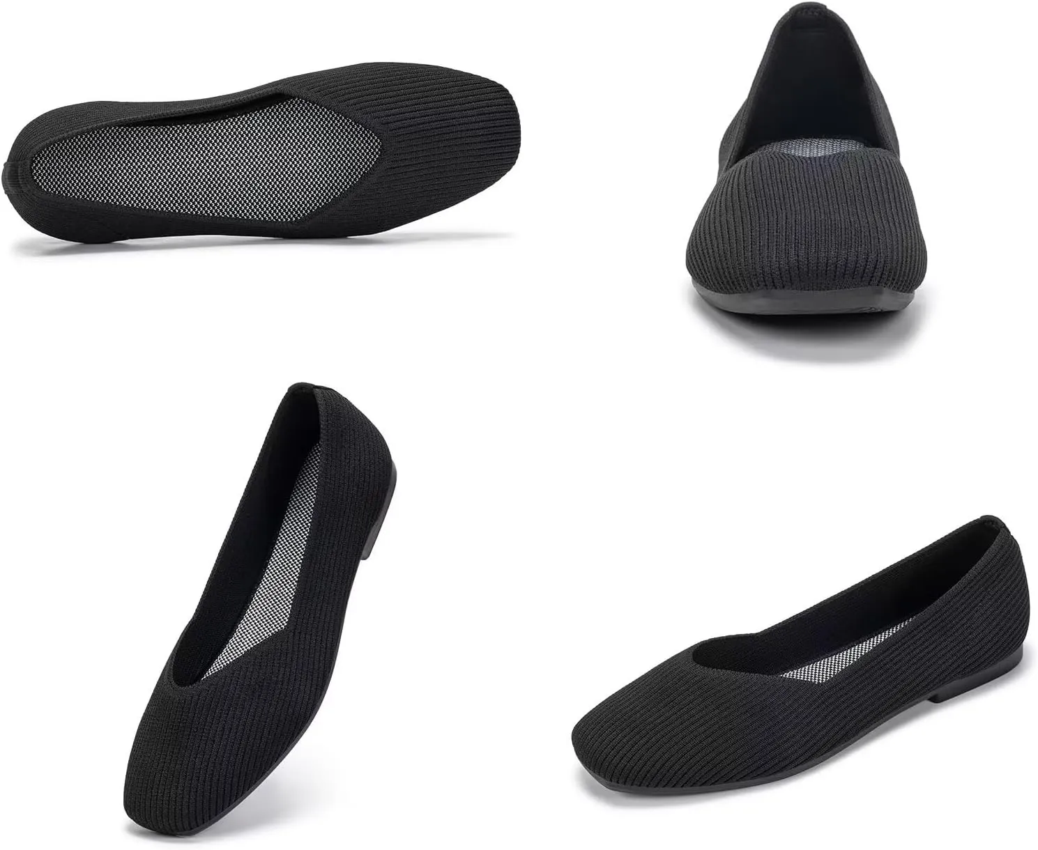 Frank Mully Womens Casual Flat Shoes Square Toe Shoes Knitted Work Flat Comfort Dressy Flat Shoes for Daily Washable
