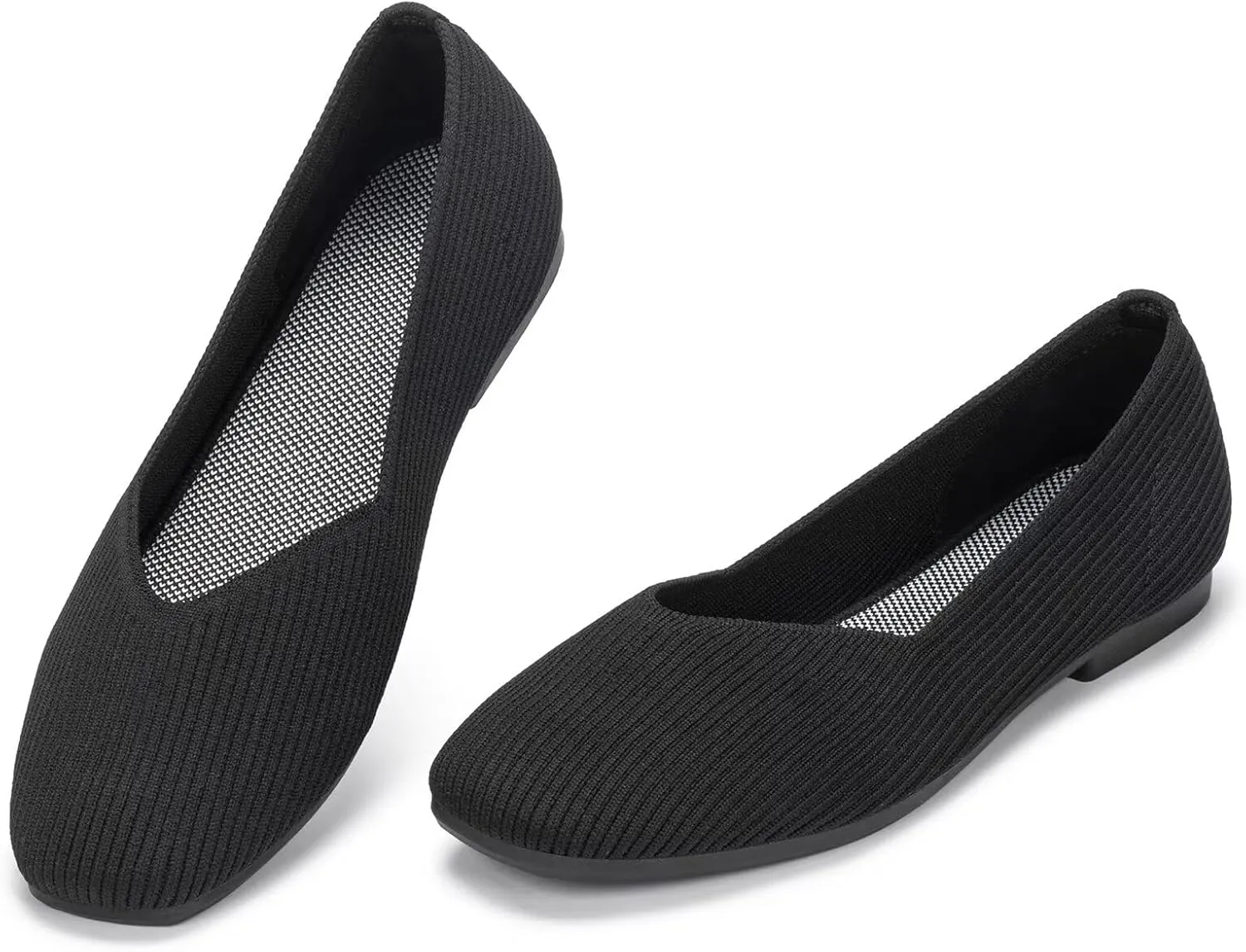Frank Mully Womens Casual Flat Shoes Square Toe Shoes Knitted Work Flat Comfort Dressy Flat Shoes for Daily Washable