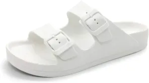 FUNKYMONKEY Men's Comfort Slides Double Buckle Adjustable EVA Flat Sandals