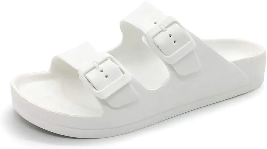 FUNKYMONKEY Men's Comfort Slides Double Buckle Adjustable EVA Flat Sandals