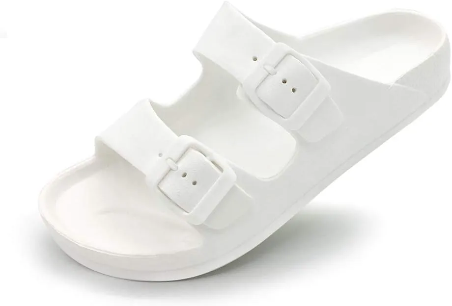 FUNKYMONKEY Men's Comfort Slides Double Buckle Adjustable EVA Flat Sandals