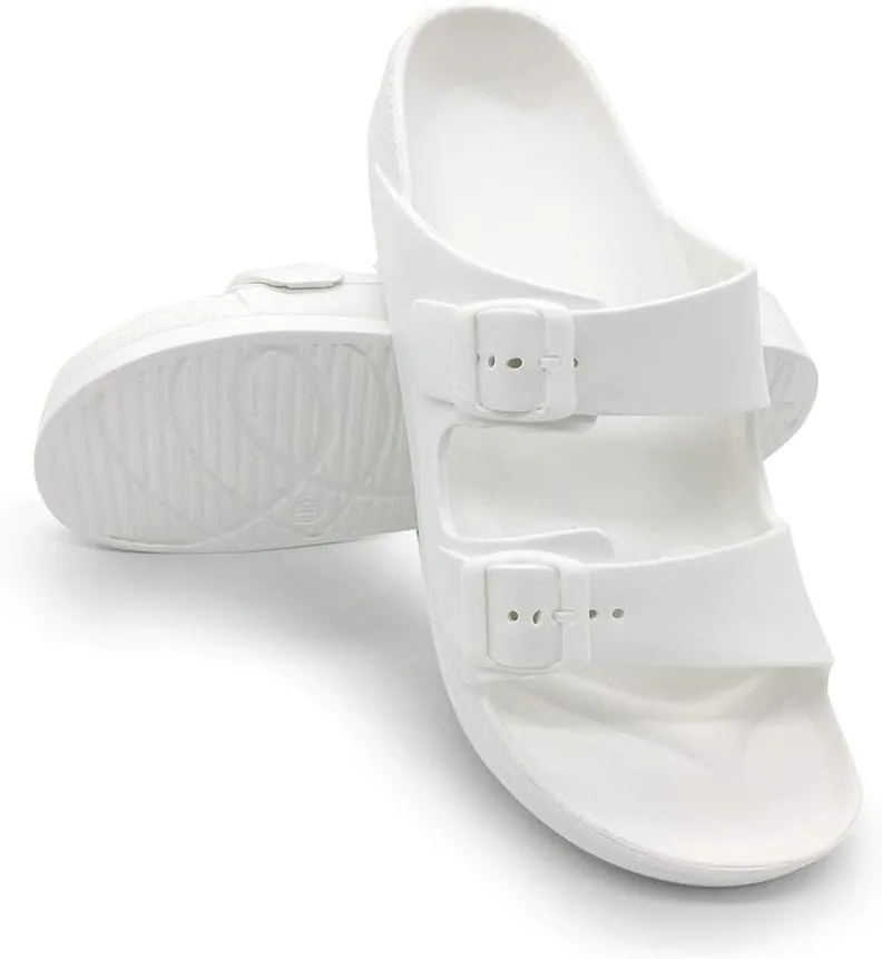 FUNKYMONKEY Men's Comfort Slides Double Buckle Adjustable EVA Flat Sandals