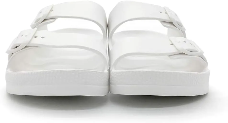 FUNKYMONKEY Men's Comfort Slides Double Buckle Adjustable EVA Flat Sandals