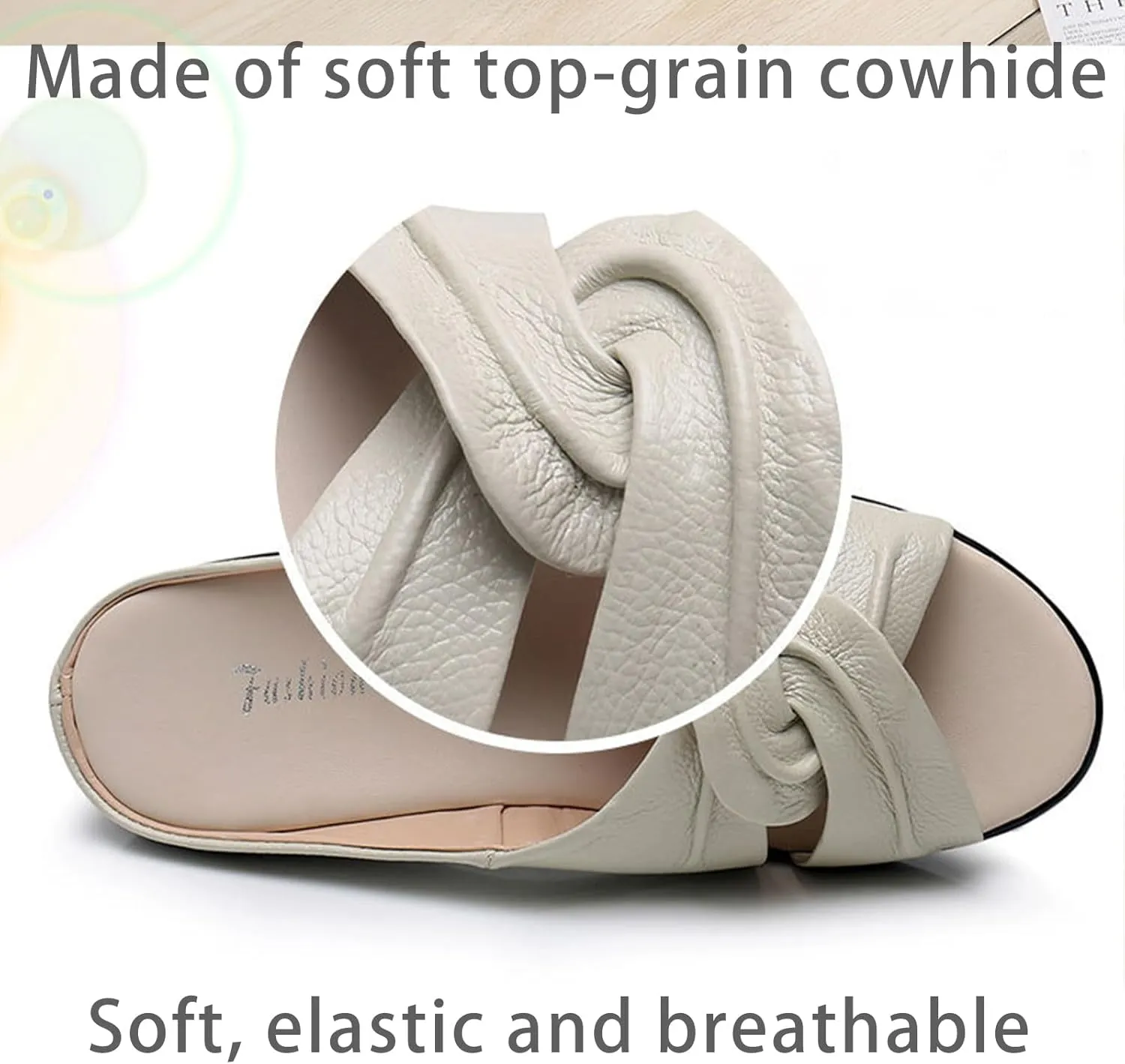 Genuine Leather Orthopedic Walking Wedge Sandals for Women Fashion Lace-up Fish Mouth Slip On Platform Slippers with Comfortable Arch Support