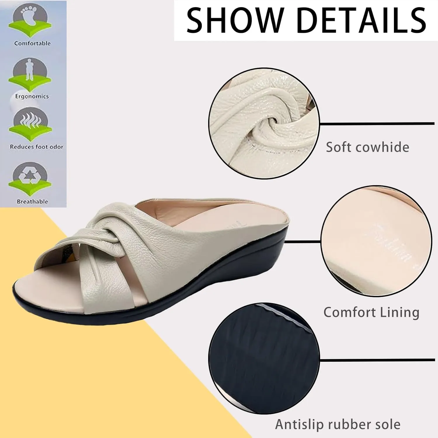 Genuine Leather Orthopedic Walking Wedge Sandals for Women Fashion Lace-up Fish Mouth Slip On Platform Slippers with Comfortable Arch Support