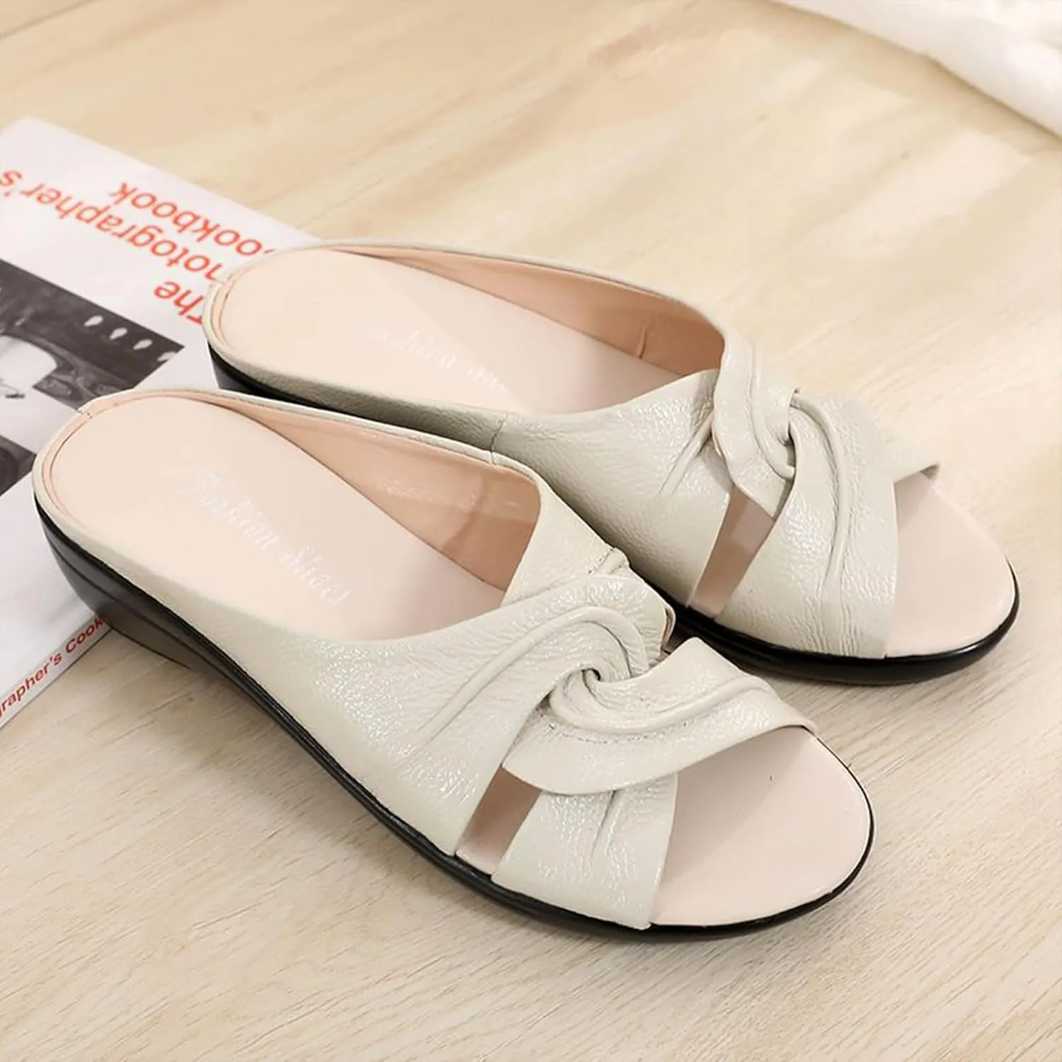 Genuine Leather Orthopedic Walking Wedge Sandals for Women Fashion Lace-up Fish Mouth Slip On Platform Slippers with Comfortable Arch Support