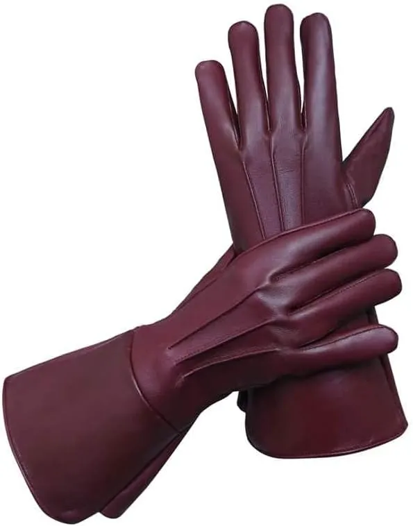 Glamtron Medieval Renaissance Gloves Pure Lambskin Leather Cosplay Gauntlet Gloves Long Arm Cuff