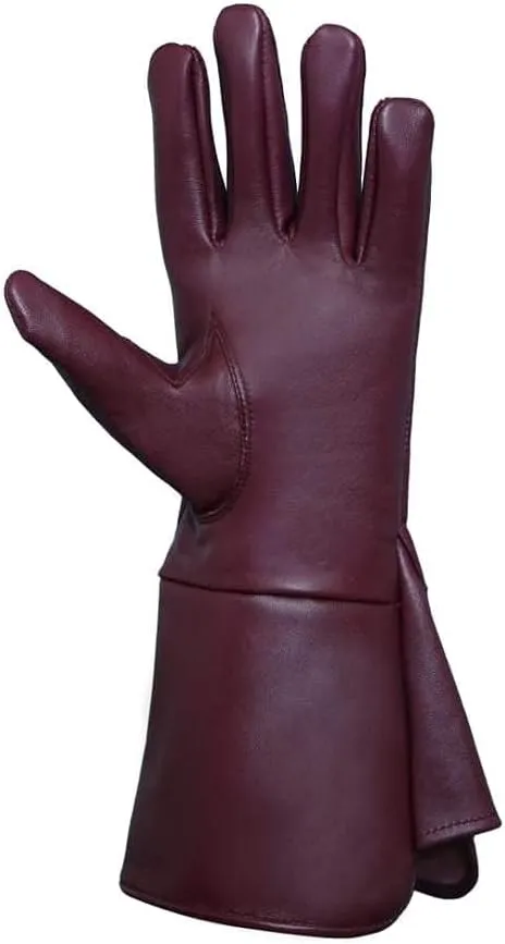 Glamtron Medieval Renaissance Gloves Pure Lambskin Leather Cosplay Gauntlet Gloves Long Arm Cuff
