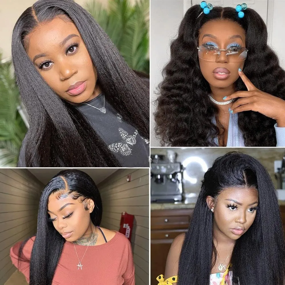 GOLFMAX 18 Inch Yaki Straight Lace Front Wigs Human Hair 13x4 Transparent HD Lace Front Wig Kinky Straight Human Hair Wigs For Black Women Pre Plucked kinkycurly wig human hair
