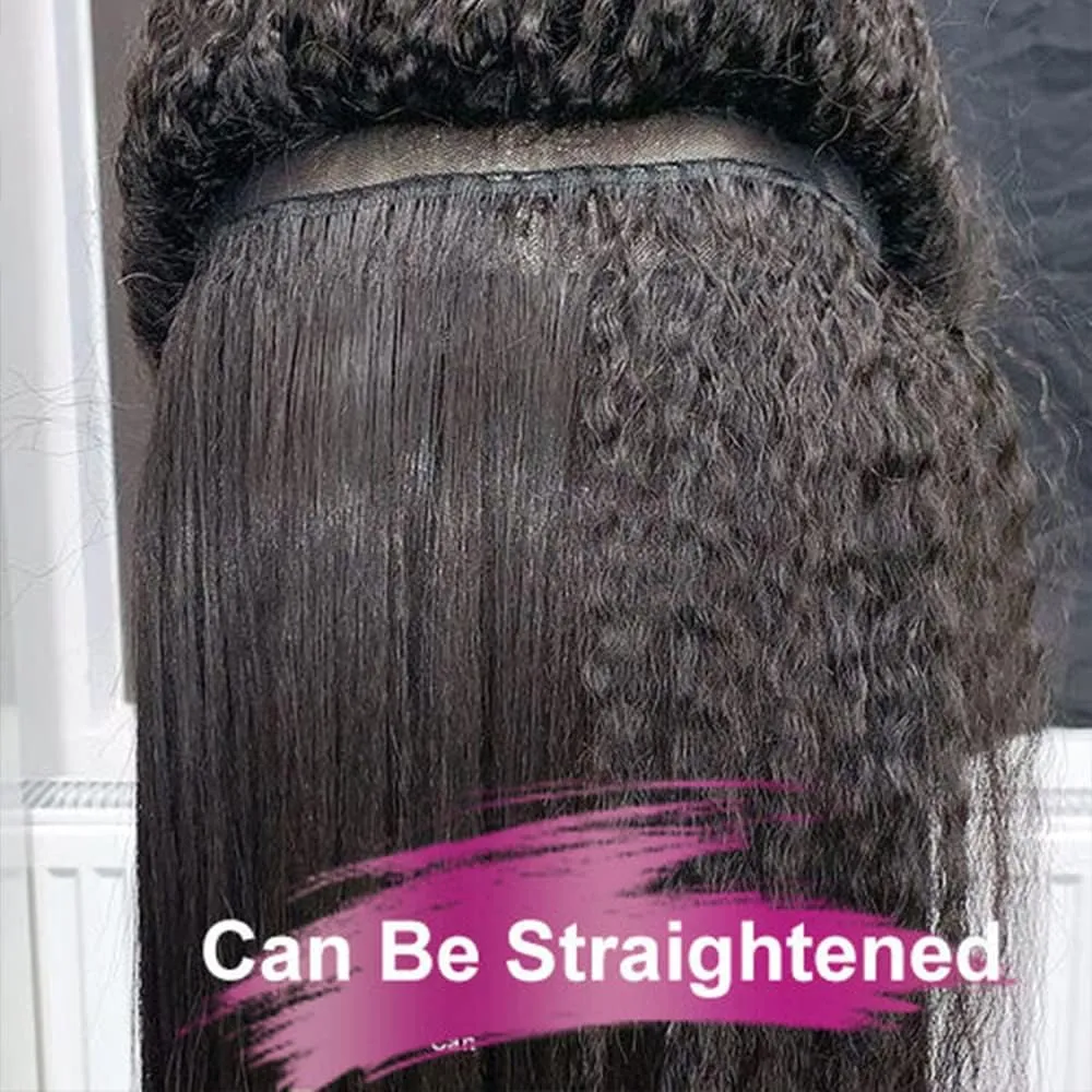 GOLFMAX 18 Inch Yaki Straight Lace Front Wigs Human Hair 13x4 Transparent HD Lace Front Wig Kinky Straight Human Hair Wigs For Black Women Pre Plucked kinkycurly wig human hair