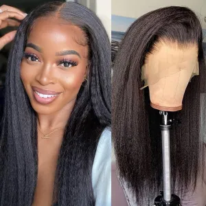 GOLFMAX 18 Inch Yaki Straight Lace Front Wigs Human Hair 13x4 Transparent HD Lace Front Wig Kinky Straight Human Hair Wigs For Black Women Pre Plucked kinkycurly wig human hair