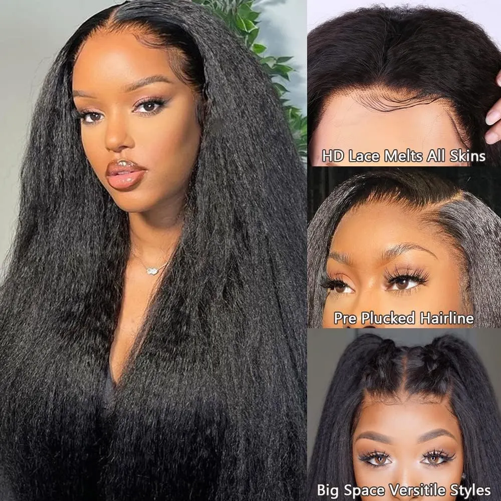 GOLFMAX 18 Inch Yaki Straight Lace Front Wigs Human Hair 13x4 Transparent HD Lace Front Wig Kinky Straight Human Hair Wigs For Black Women Pre Plucked kinkycurly wig human hair