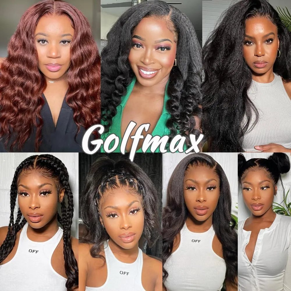 GOLFMAX 18 Inch Yaki Straight Lace Front Wigs Human Hair 13x4 Transparent HD Lace Front Wig Kinky Straight Human Hair Wigs For Black Women Pre Plucked kinkycurly wig human hair