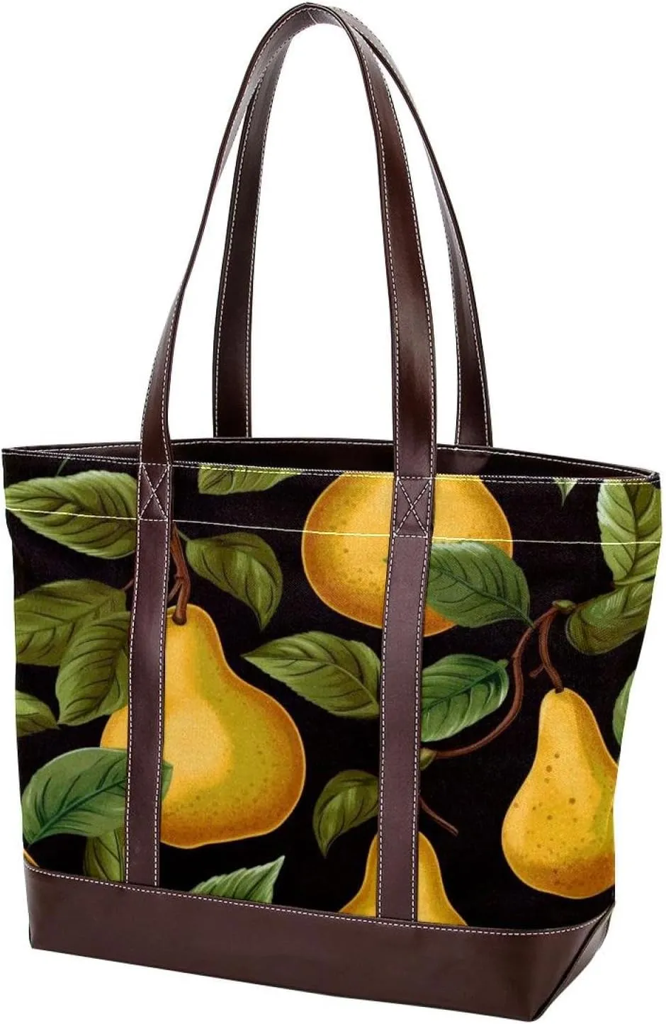 Green Leaves and Yellow Pears-1959 Shoulder Purses for Women Large Soft Washed Leather Purses and Durable Handbags