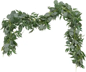 Greentime 2 Pack Greenery Garland 6.5 Feet Artificial Eucalyptus Garland with Willow Leaves for Wedding Table Runner Bridal Baby Shower Decor