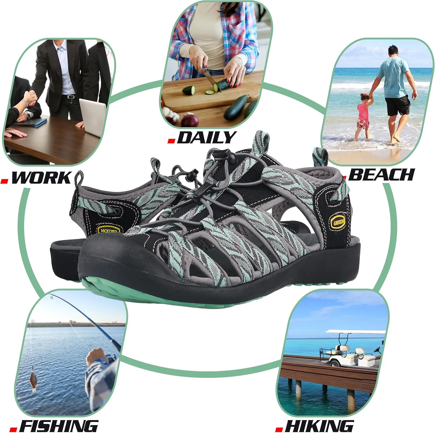 GRITION Hiking Sandals Women Closed Toe, Waterproof Lightweight Adjustable Hiking Athletic Sandals, Breathable For Beach Summer Adventure Comfortable Outdoor Sport