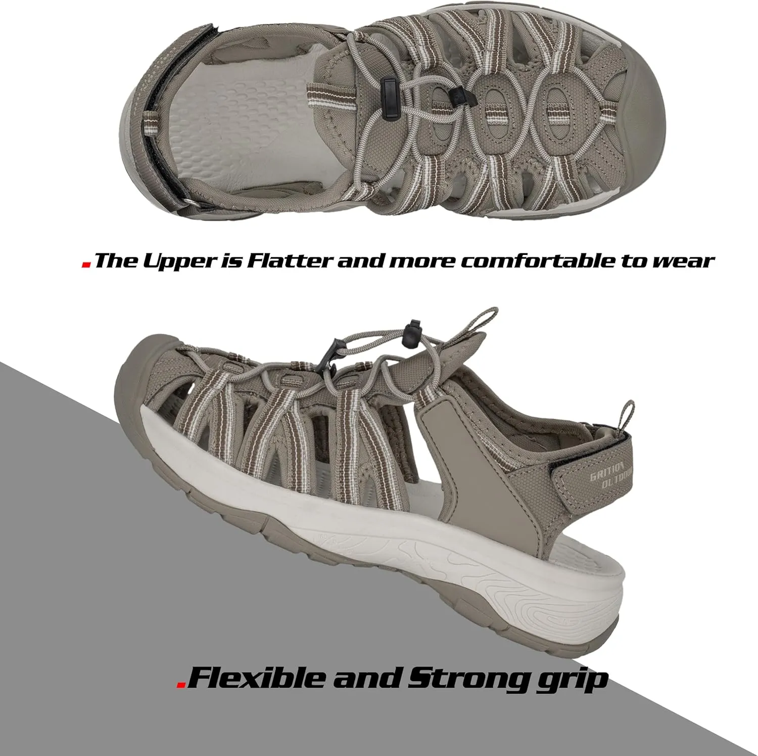 GRITION Hiking Sandals Women Closed Toe, Waterproof Lightweight Adjustable Hiking Athletic Sandals, Breathable For Beach Summer Adventure Comfortable Outdoor Sport
