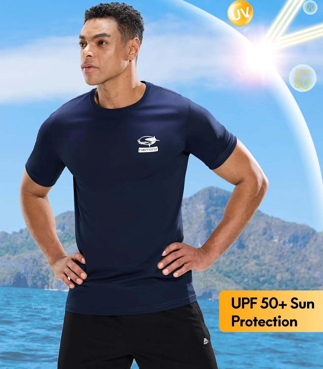 Haimont Men's UPF 50  Sun Protection Fishing Shirts Short Sleeve Quick Dry Swim T-Shirt UV Workout Athletic Tee Shirt
