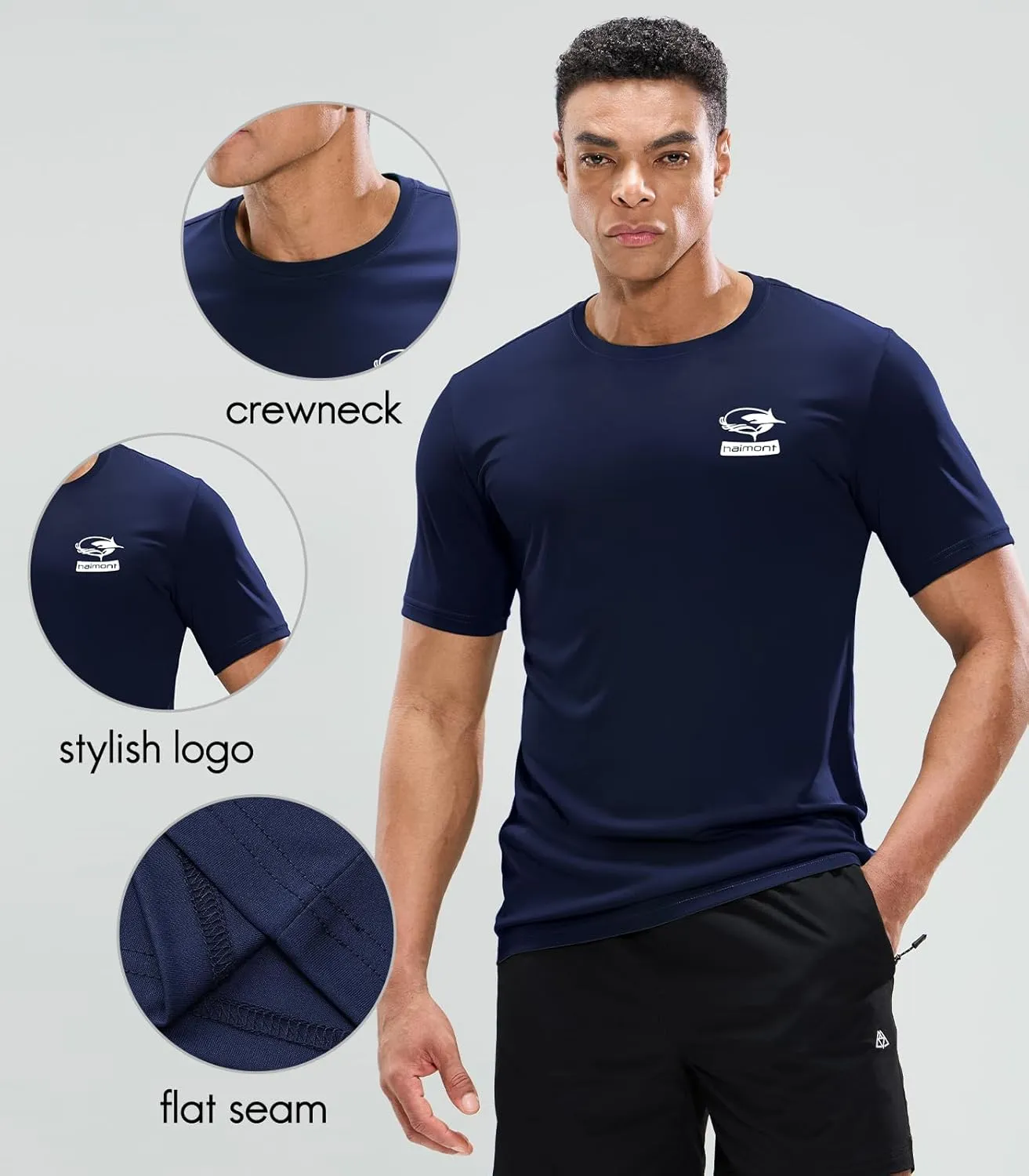 Haimont Men's UPF 50  Sun Protection Fishing Shirts Short Sleeve Quick Dry Swim T-Shirt UV Workout Athletic Tee Shirt