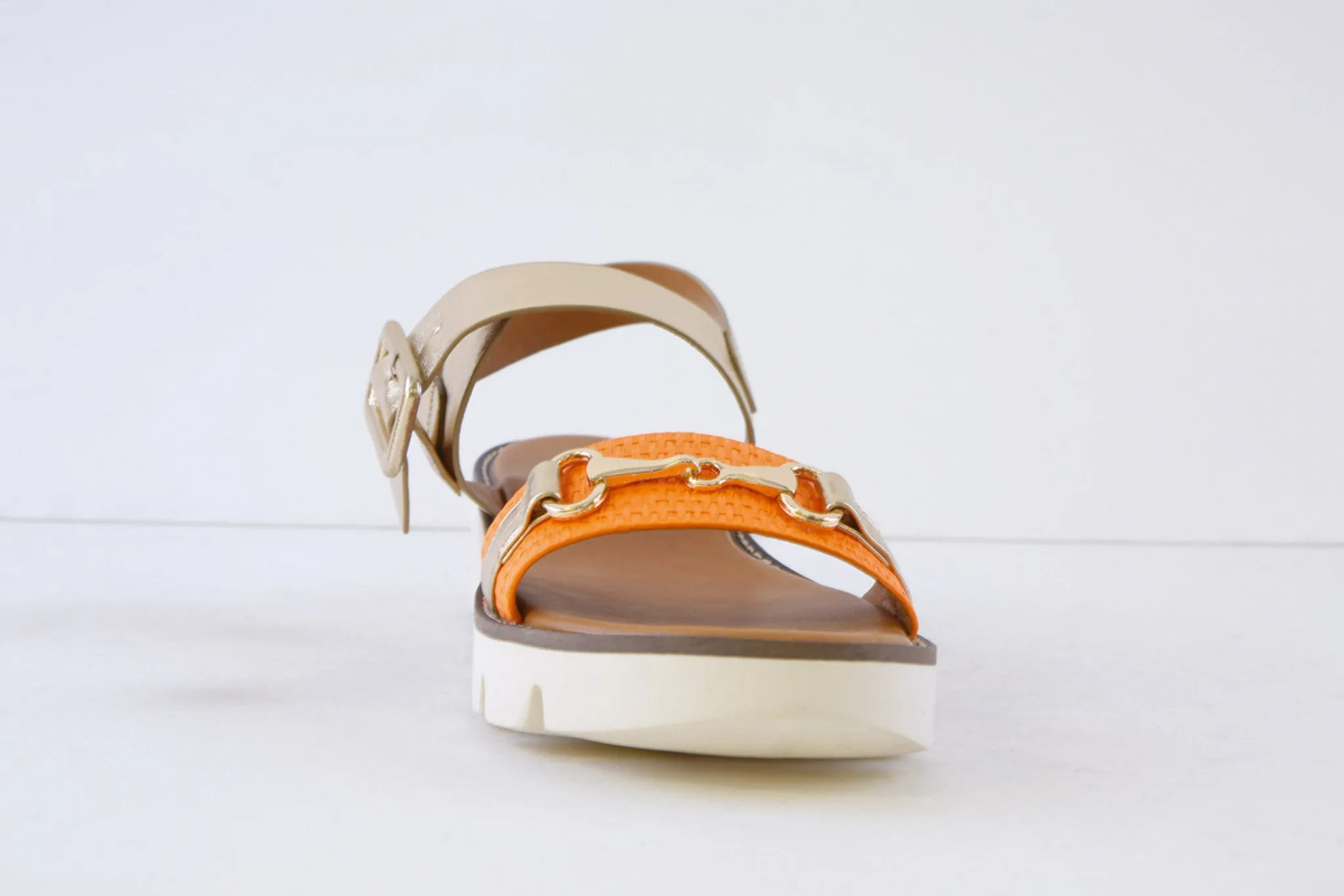HEAVENLY FEET - DOLORES LOW WEDGE SANDAL - ORANGE MULTI