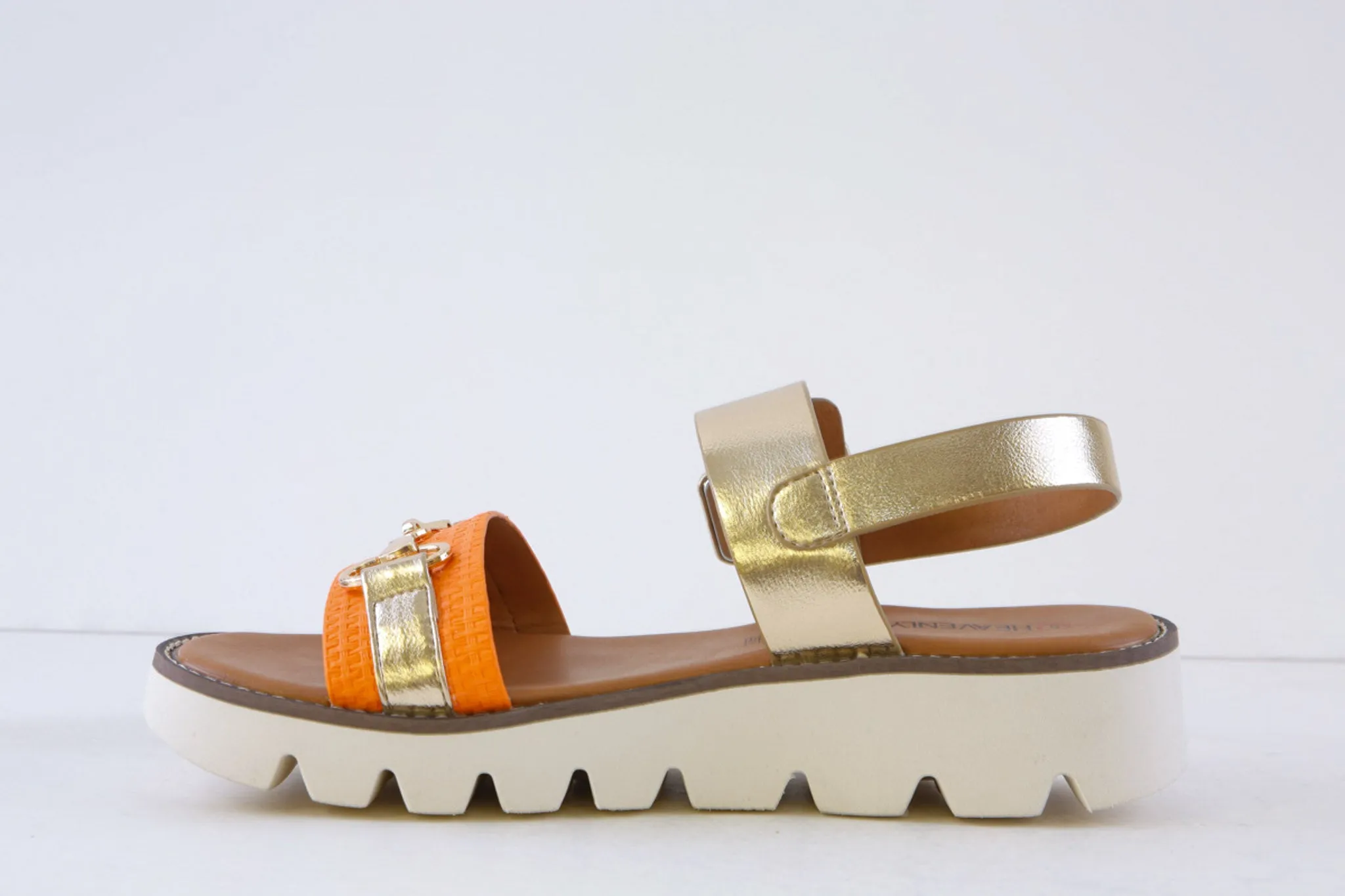 HEAVENLY FEET - DOLORES LOW WEDGE SANDAL - ORANGE MULTI