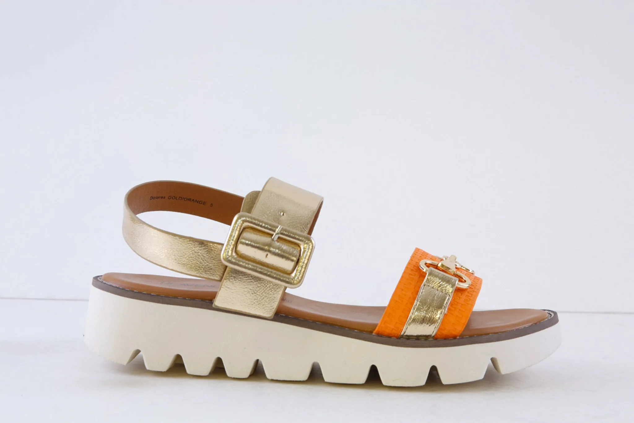 HEAVENLY FEET - DOLORES LOW WEDGE SANDAL - ORANGE MULTI