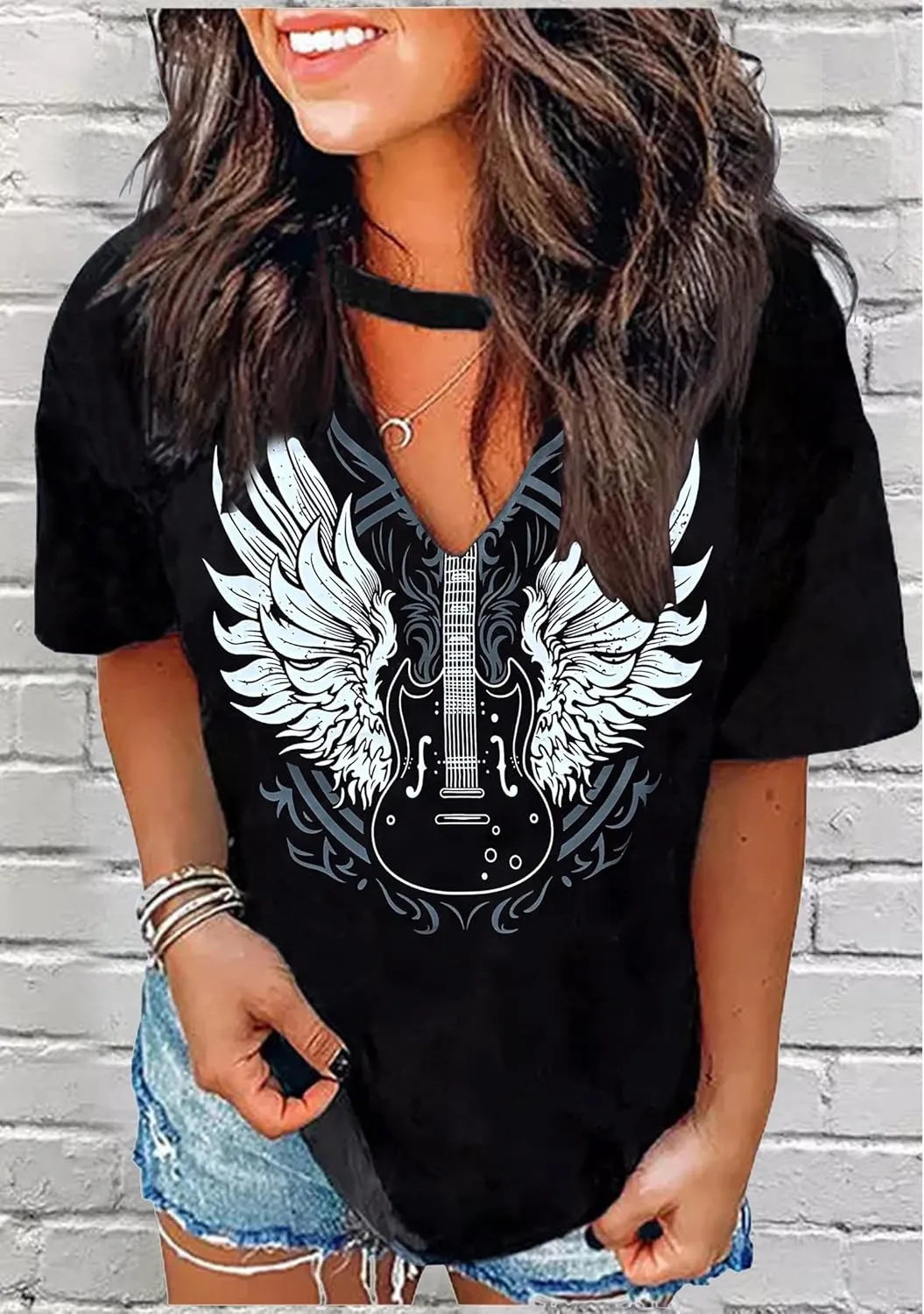 Hollow Out T Shirts for Women Western Graphic Shirts Country Cowgirls Shirts Casual Short Sleeve V Neck Tops