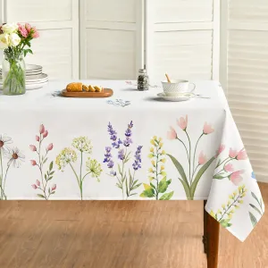 Horaldaily Spring Summer Tablecloth 60x84 Inch, Easter Watercolor Wild Flowers Blooming Floral Table Cover for Party Picnic Dinner Decor