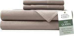Hotel Sheets Direct 4 Piece Bed Sheet Set Queen Size, 100% Viscose Derived from Bamboo Sheets Set with 2 Pillowcases, Cooling & Breathable Luxury Bedding, Moisture-Wicking & Silky Soft Texture, Sand