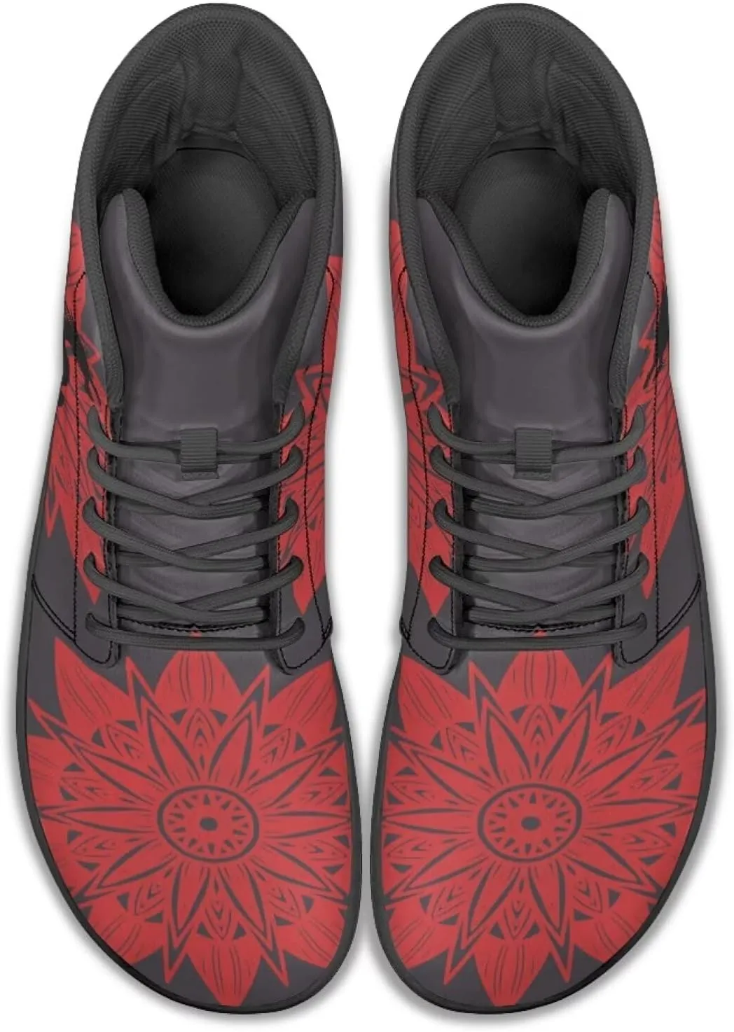 Howilath Boho Mandala Print High Top Sneakers Wide Barefoot Shoes Men Casual Minimalist Shoes with Zero Drop Sole