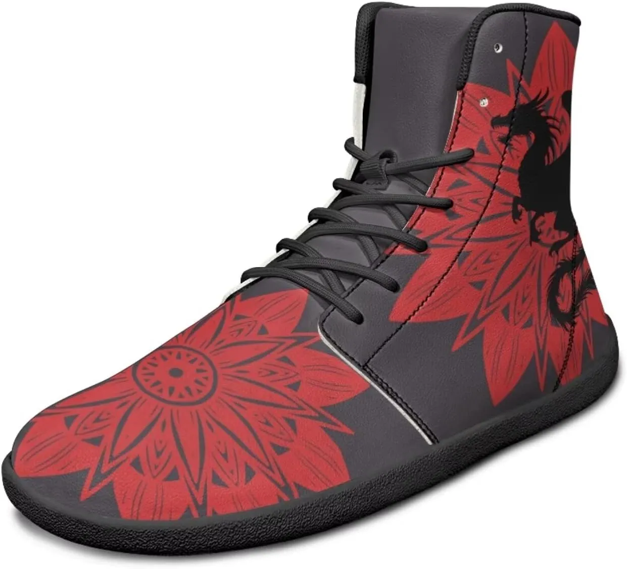 Howilath Boho Mandala Print High Top Sneakers Wide Barefoot Shoes Men Casual Minimalist Shoes with Zero Drop Sole