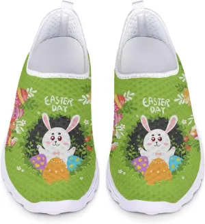 HUIACONG Easter Day Rabbit Egg Sneakers for Women Teen Green Running Trainer Slip on Walking Shoes Size 6 Lightweight Tennis Shoes Outdoor Yoga Dance Footwear Tennis Gym Athletic Shoes