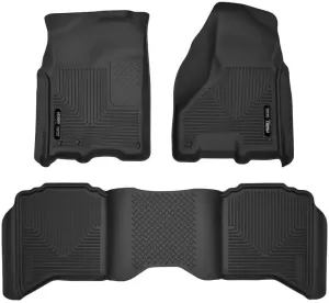 Husky Liners X-act Contour Floor Mats | Fits 2009-2024 Dodge Ram 1500 (19-24 Classic Body) 10-18 Dodge Ram 2500/3500 Crew Cab w/Auto Trans | Front & 2nd Row, 3-pc Black - 53608