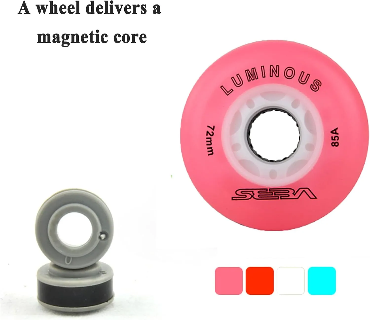 Indoor/Outdoor Roller Skate Wheels 85A Light Up Inline Skate Wheels, with Magnetic Core (8 Pack), for Inline Skates Replacement Wheel