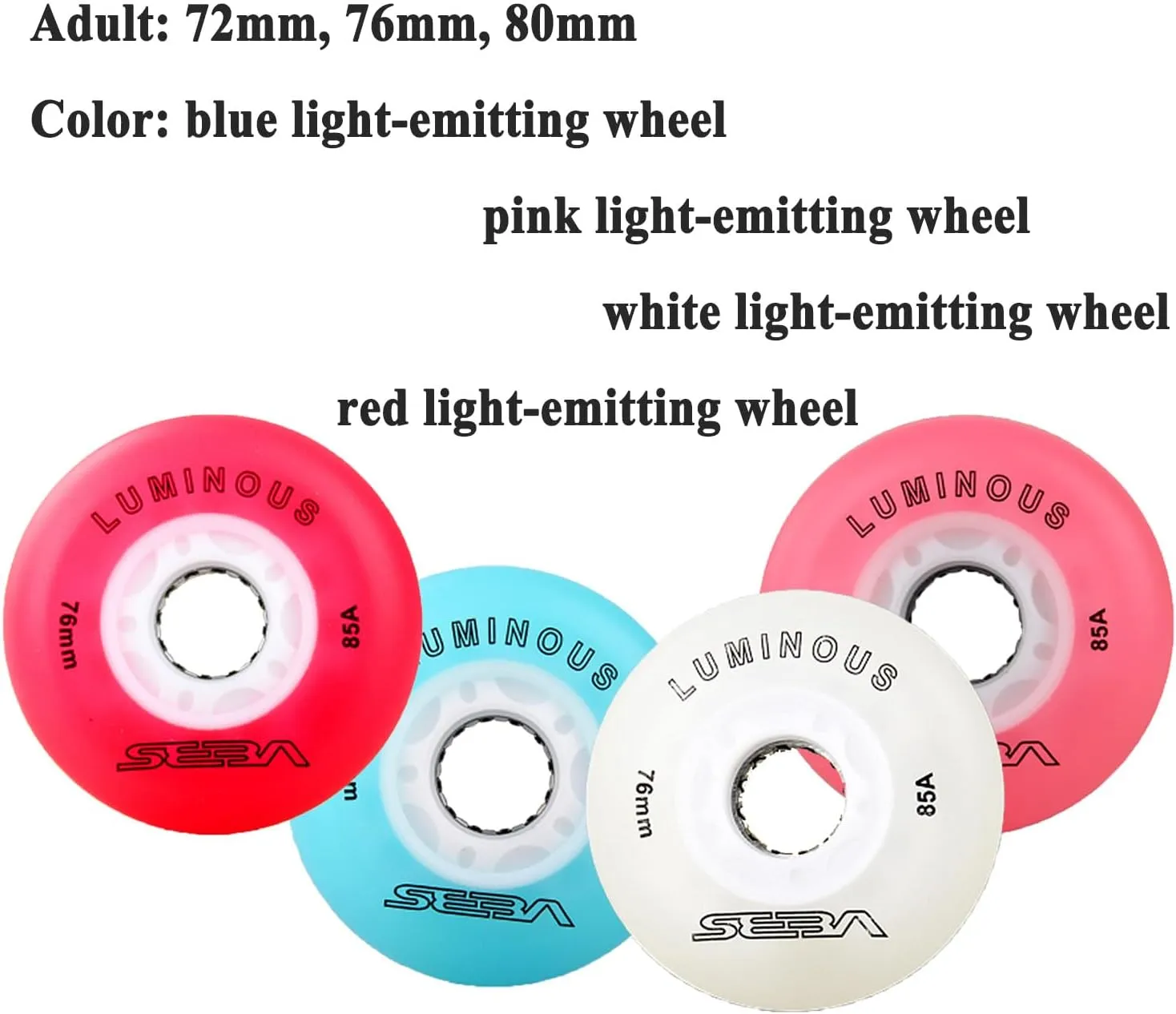 Indoor/Outdoor Roller Skate Wheels 85A Light Up Inline Skate Wheels, with Magnetic Core (8 Pack), for Inline Skates Replacement Wheel