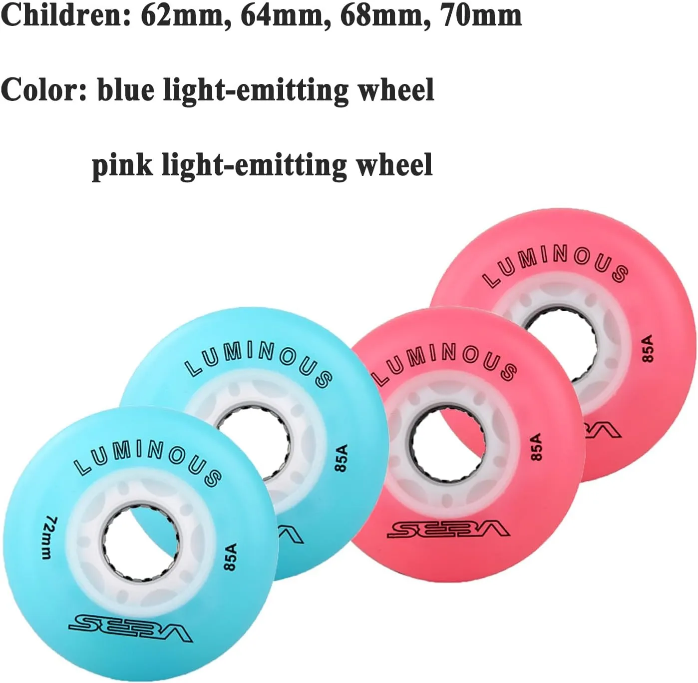 Indoor/Outdoor Roller Skate Wheels 85A Light Up Inline Skate Wheels, with Magnetic Core (8 Pack), for Inline Skates Replacement Wheel