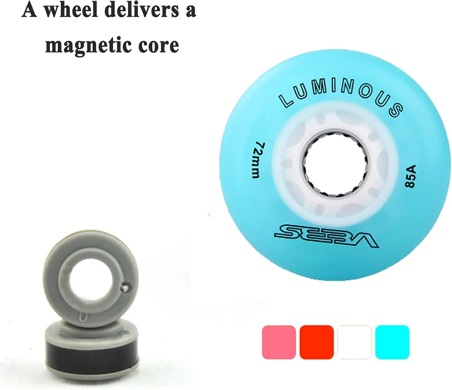 Indoor/Outdoor Roller Skate Wheels 85A Light Up Inline Skate Wheels, with Magnetic Core (8 Pack), for Inline Skates Replacement Wheel