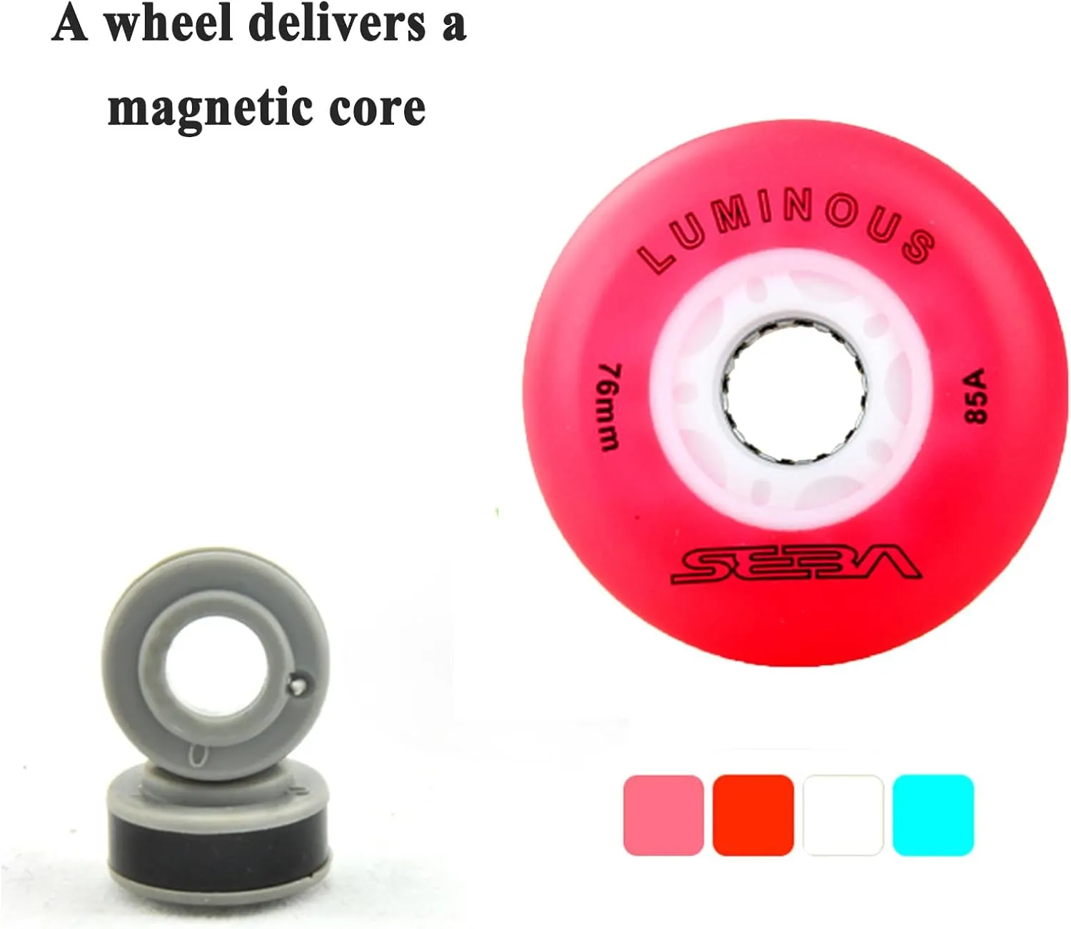 Indoor/Outdoor Roller Skate Wheels 85A Light Up Inline Skate Wheels, with Magnetic Core (8 Pack), for Inline Skates Replacement Wheel