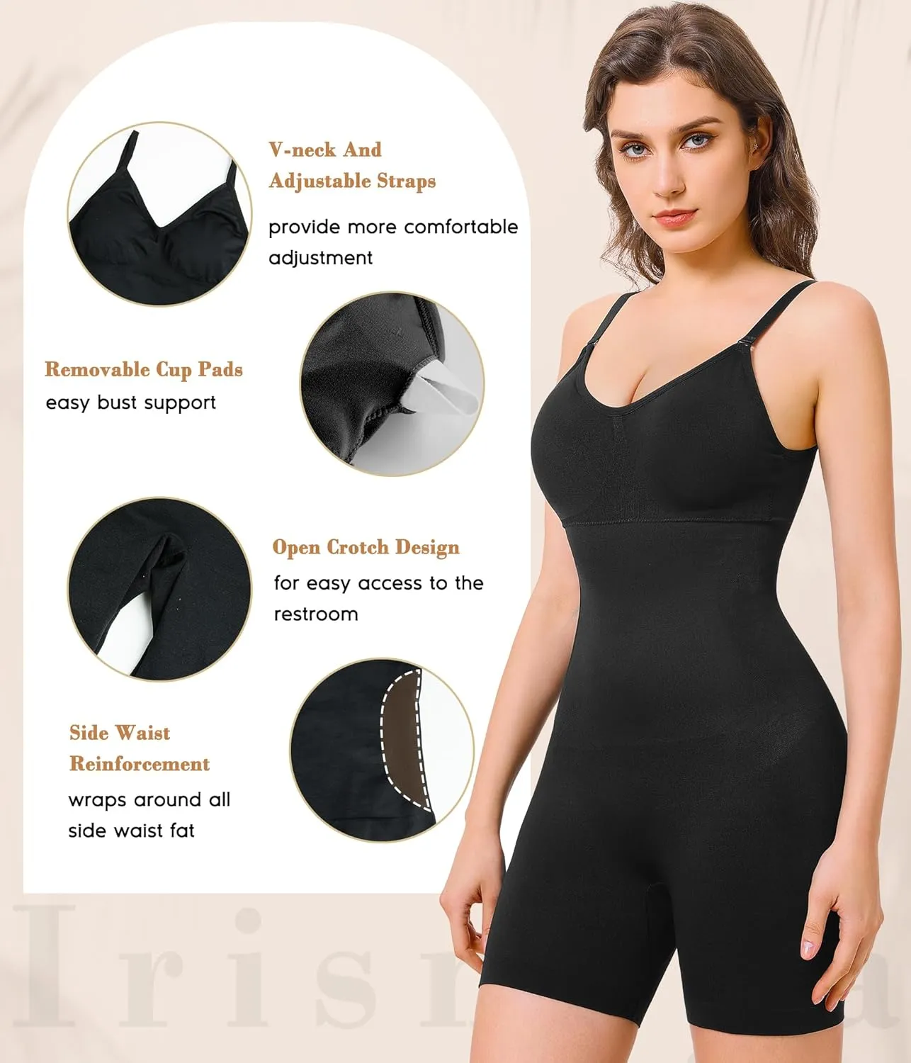 Irisnaya waist trainer shapewear for women seameless Tummy control Bodysuits with Built in Bra Full Body Shaper