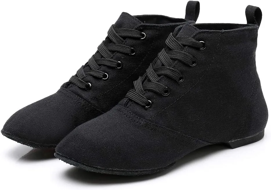 JUODVMP Canvas Lace-up Dance Shoes Flat Practice Jazz Dancing Boots for Women,Model MFGDBJSX