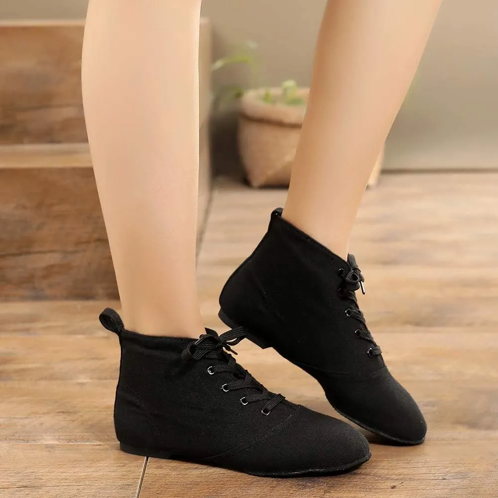 JUODVMP Canvas Lace-up Dance Shoes Flat Practice Jazz Dancing Boots for Women,Model MFGDBJSX