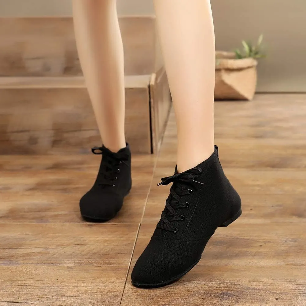 JUODVMP Canvas Lace-up Dance Shoes Flat Practice Jazz Dancing Boots for Women,Model MFGDBJSX