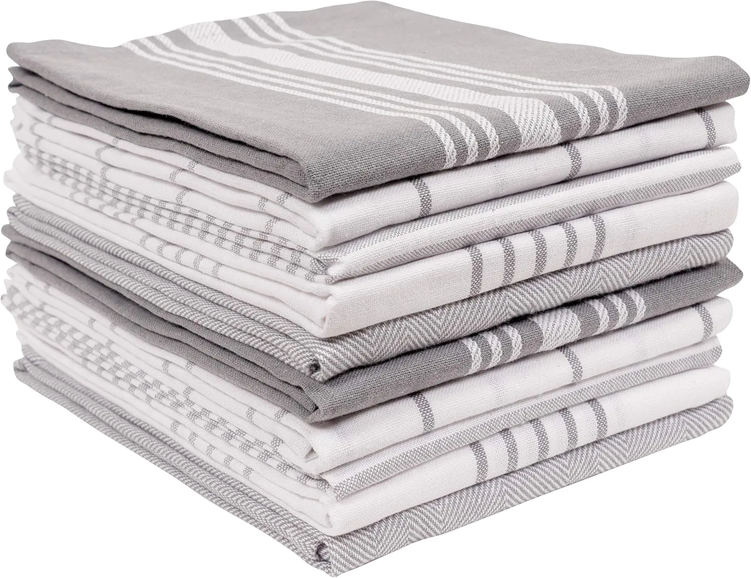 KAF Home Soho Kitchen Dish Towel Set of 10 | 18 x 28 Inch Tea Towels | Soft and Absorbent Mixed Set of Flat Towels (Gray)