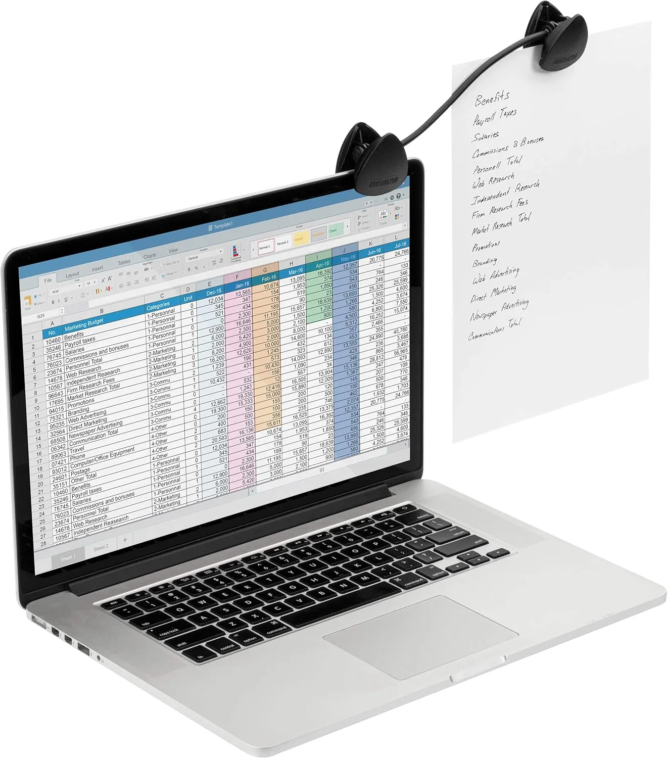 Kensington Document Holder for Typing for Laptops and Monitors, Flex Clip Copyholder, Typing Stand Document Holder, Office Paper Clip Holder, Compact Paper Holder Stand, Black 9-3/4" Wide K62081BF