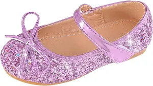 Kids Girl Glitter Flat Shoes Shiny Sandals Mary Jane Dress Shoes High Heels Shoe Bow Sequin Wedding Sandals