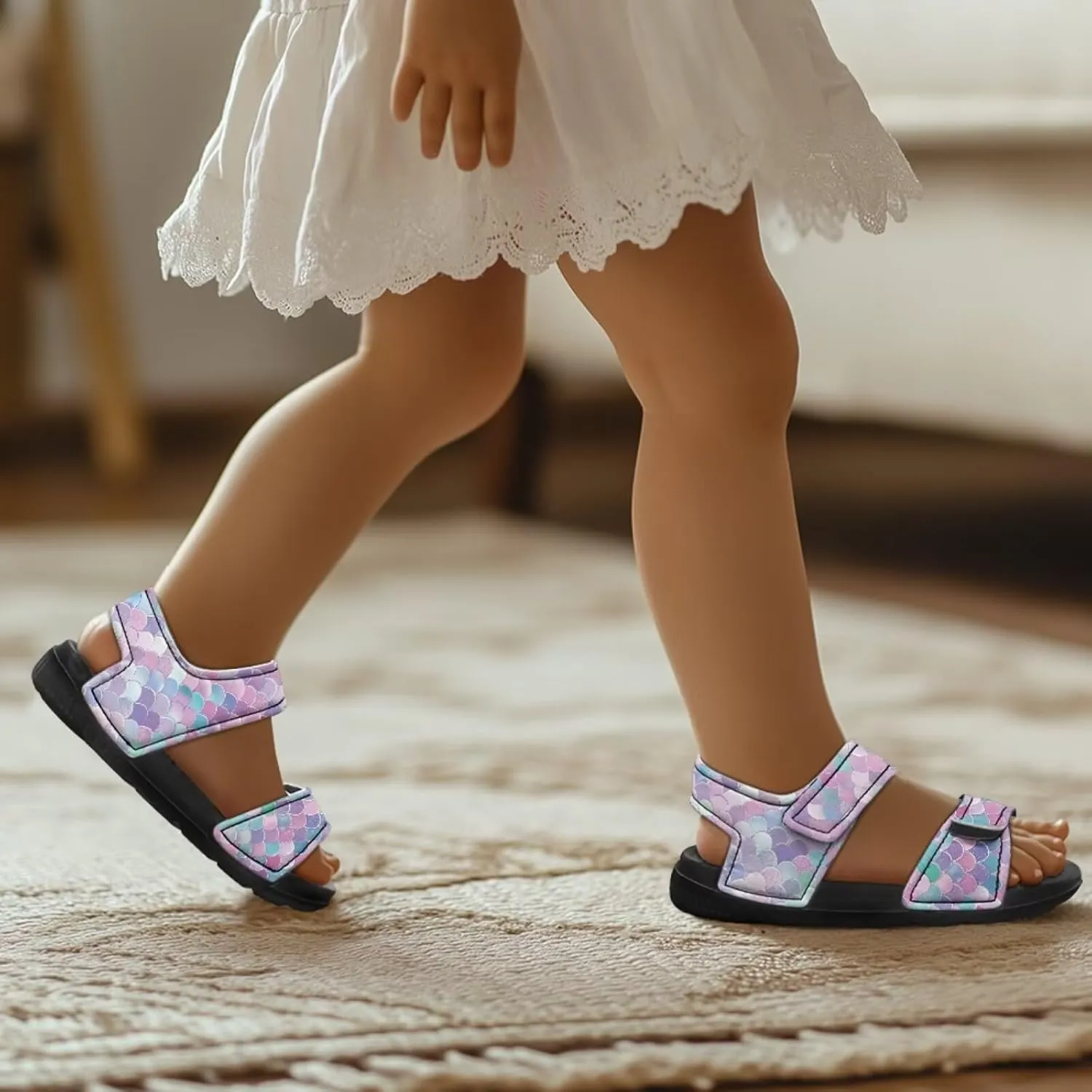 Kids Sandals Summer Shoes Girls Slide Sandals Slip On Toddler Shoes Double Buckle Strap Open Toe EVA Slippers