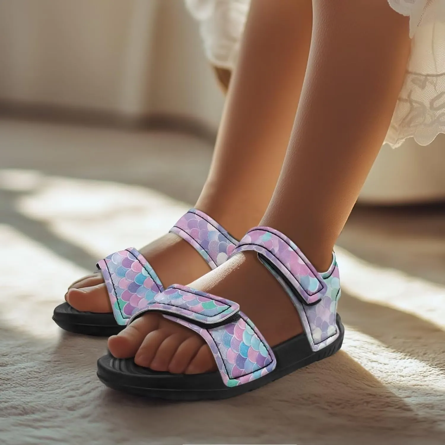 Kids Sandals Summer Shoes Girls Slide Sandals Slip On Toddler Shoes Double Buckle Strap Open Toe EVA Slippers