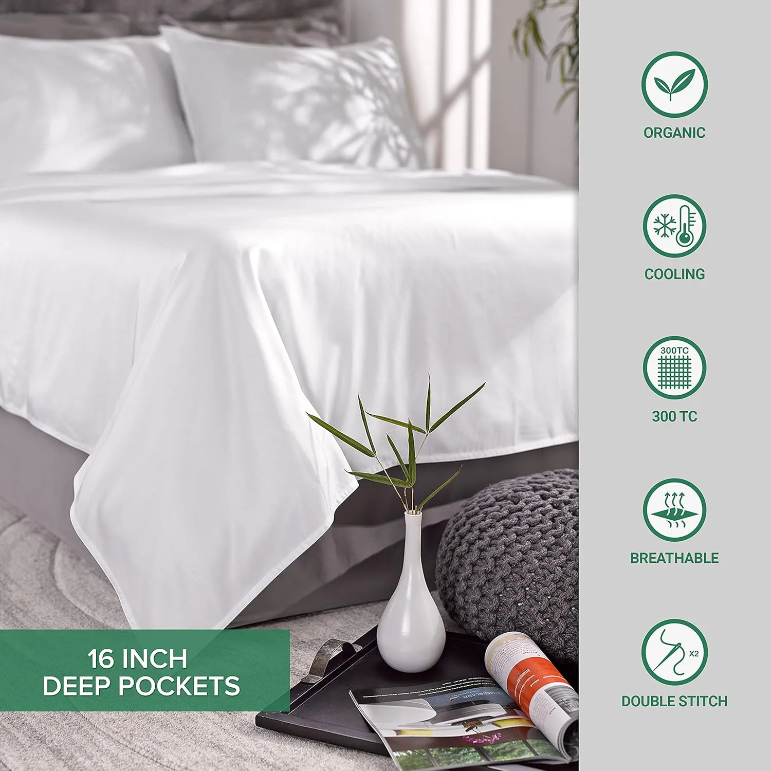 King Sheets by Pure Bamboo, Genuine 100% Organic Viscose Derived from Bamboo Bed Sheet Set, Luxuriously Soft & Cooling, Double Stitching, Lifetime Quality Promise (King, Ivory)