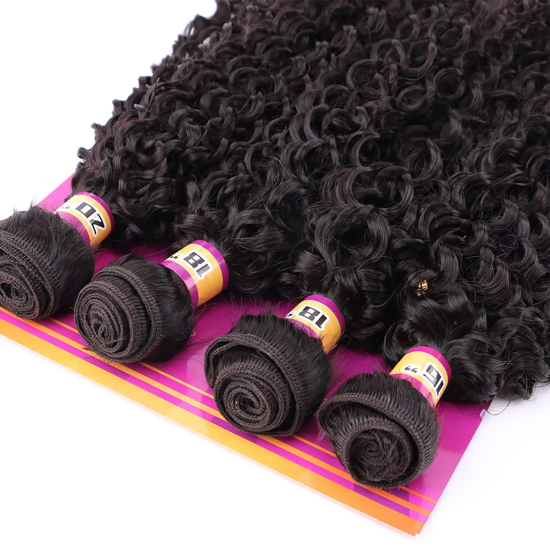 Kinky Curly Synthetic Hair Weave 4 Bundles 16 18 18 20 Inches Color Natural Black Jerry Curl Synthetic Hair Weft Extensions
